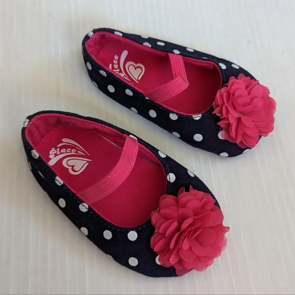 CHILDREN'S PLACE baby girl polkadot flower shoes crib shoes